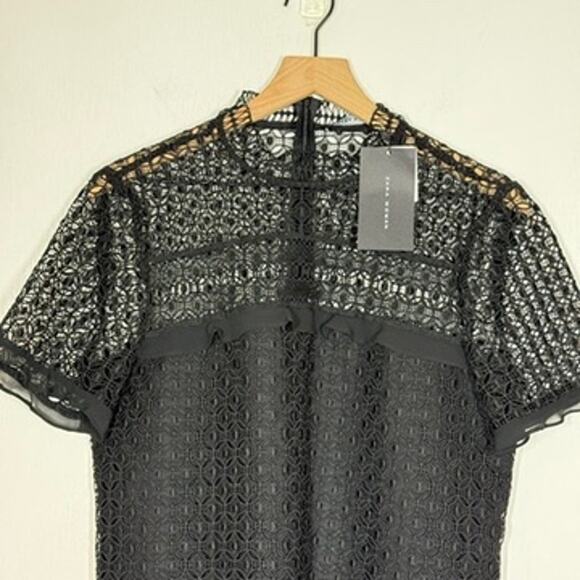 Zara Black Lace Ruffle Blouse Top Wmns L Whimsygoth Lace Dark Academia Twee NWT - Picture 3 of 8